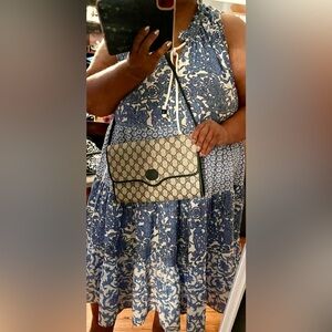 Vintage Gucci GG Supreme Monogram Canvas Leather Flap Clutch Shoulder Bag, Navy